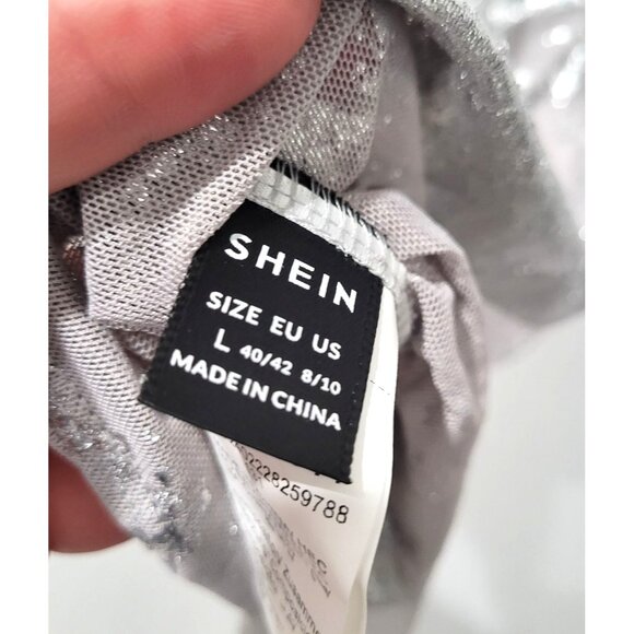Shein Silver Metallic Splattered Ruched Sheer Mesh Tank Top Size L - Picture 4 of 8
